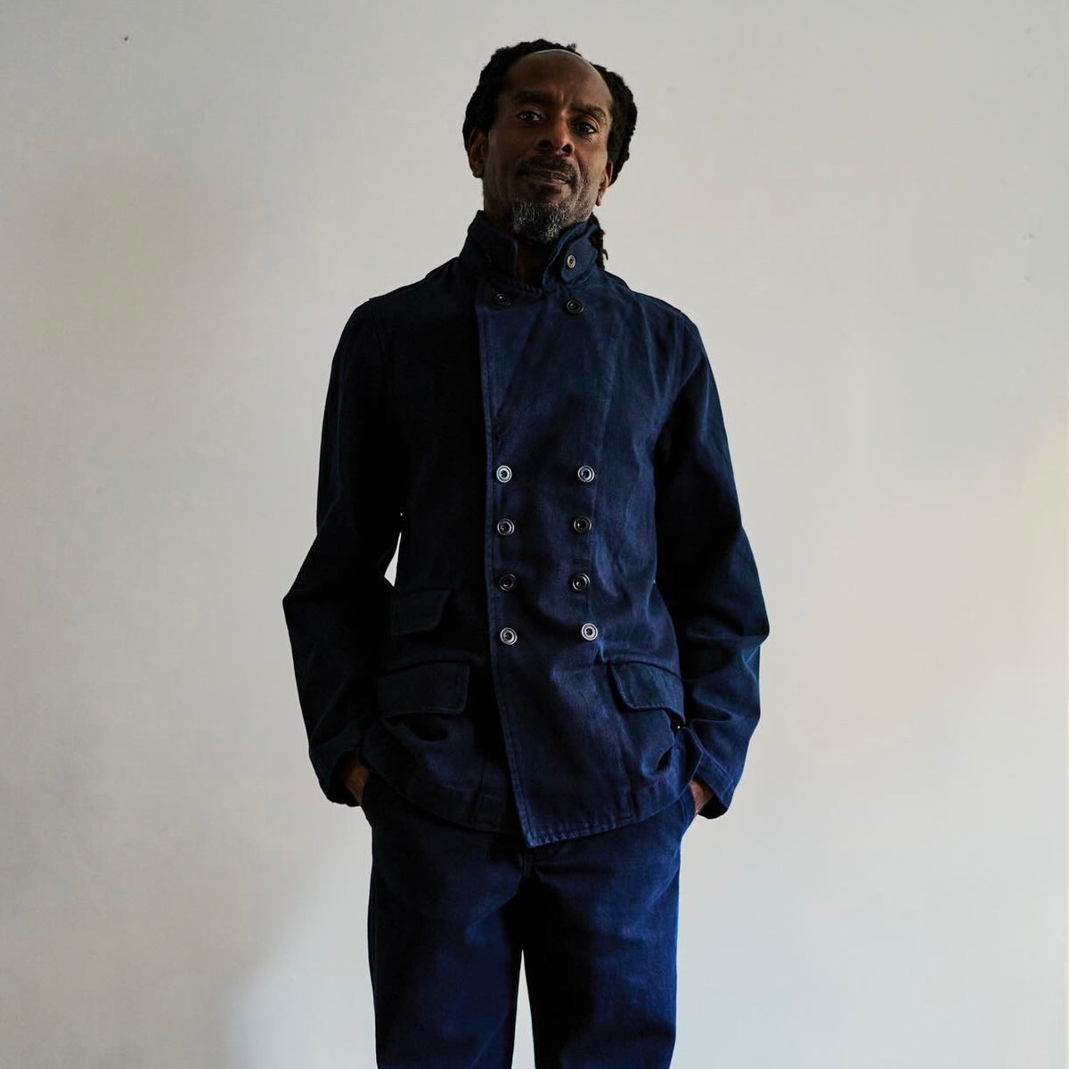 Overstrand double breasted cotton drill workwear jacket