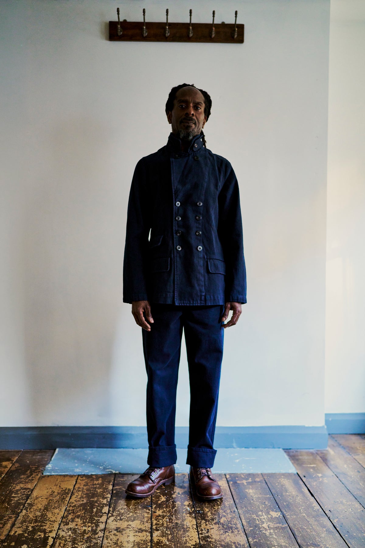 Overstrand double breasted cotton drill workwear jacket