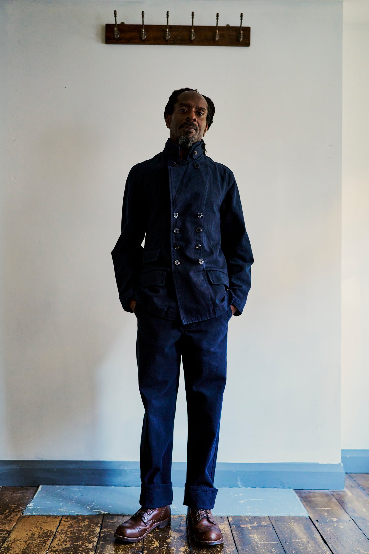 Overstrand double breasted cotton drill workwear jacket