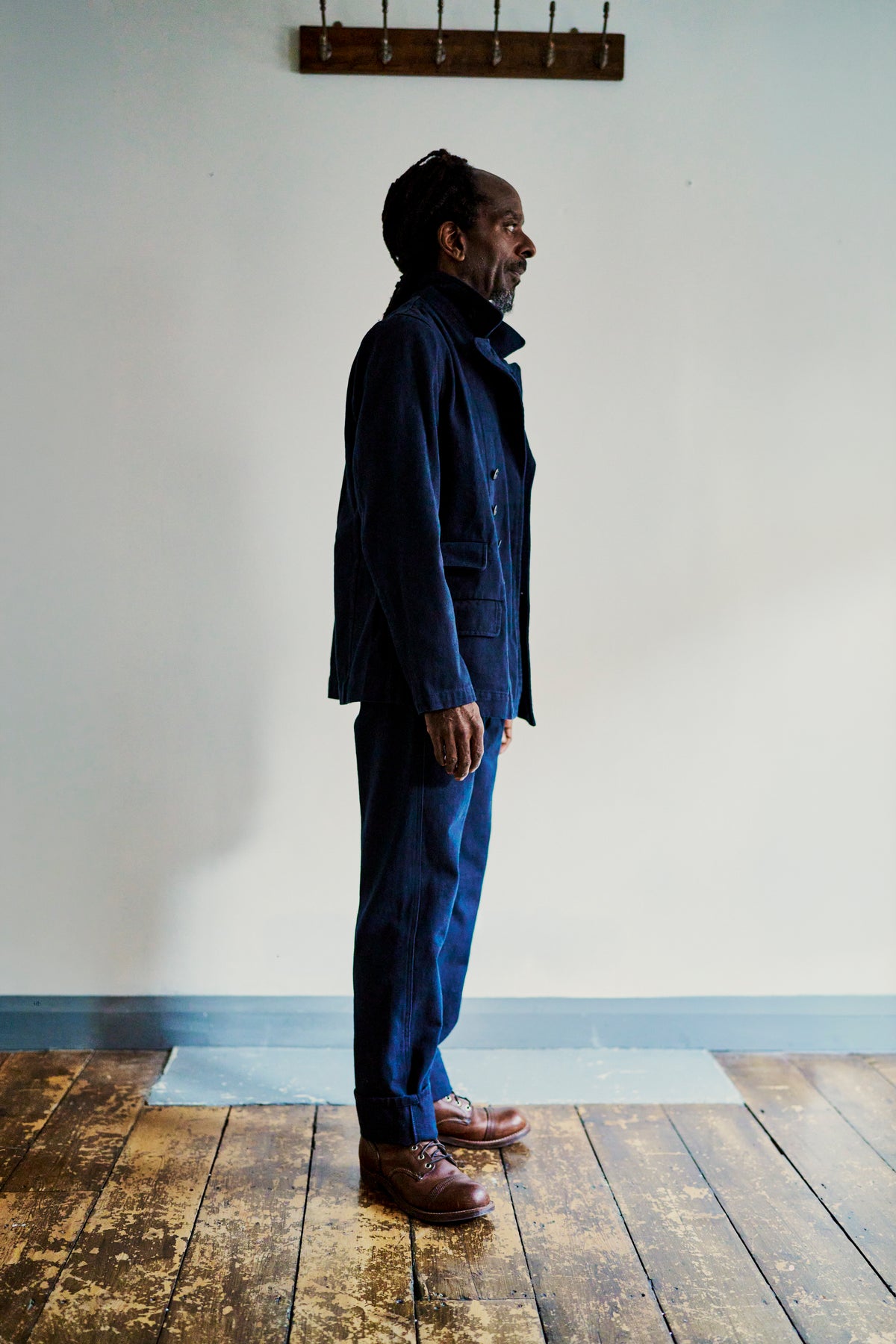 Overstrand double breasted cotton drill workwear jacket