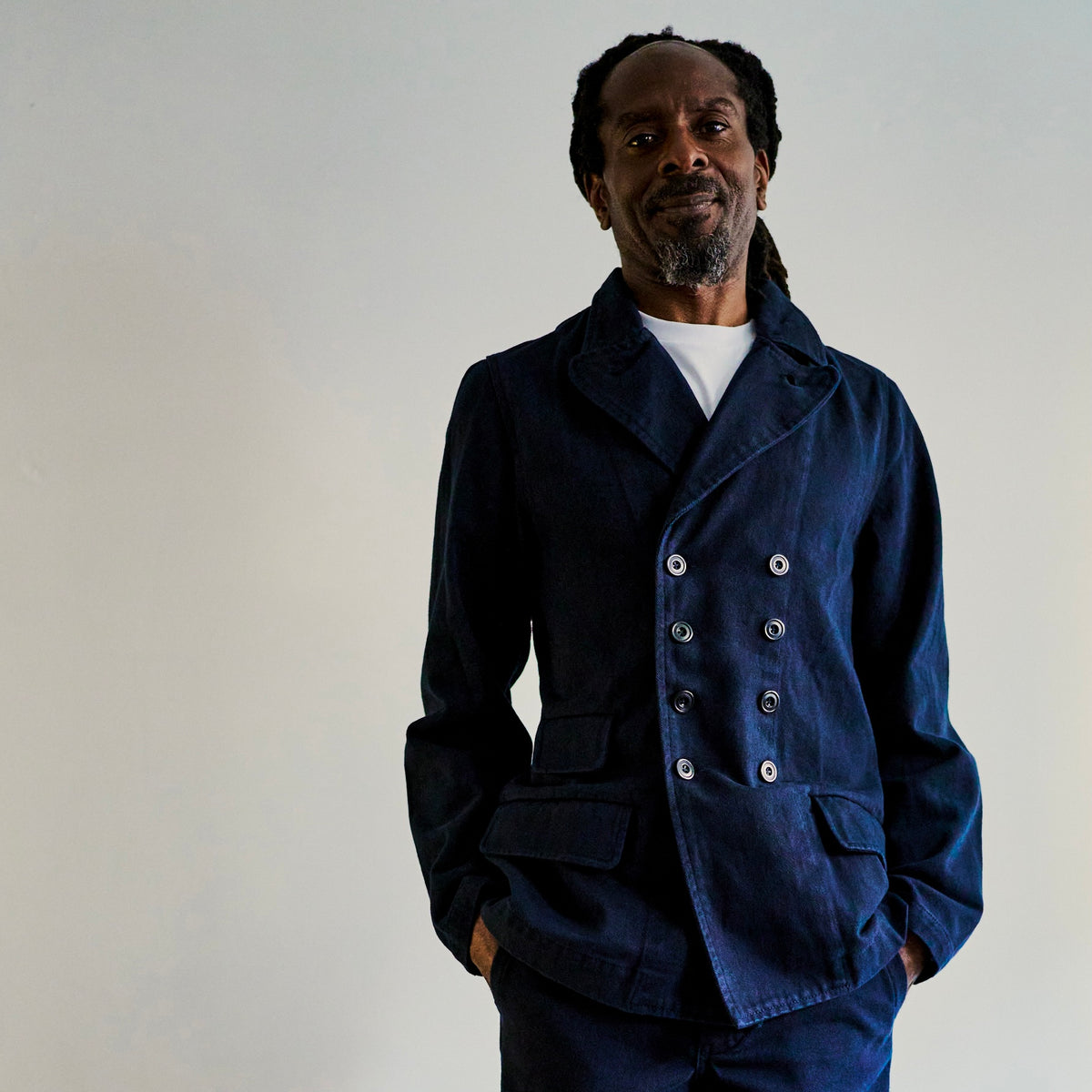Overstrand double breasted cotton drill workwear jacket