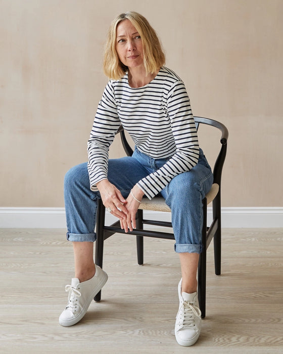 Fleur stripe t-shirt  - white/navy