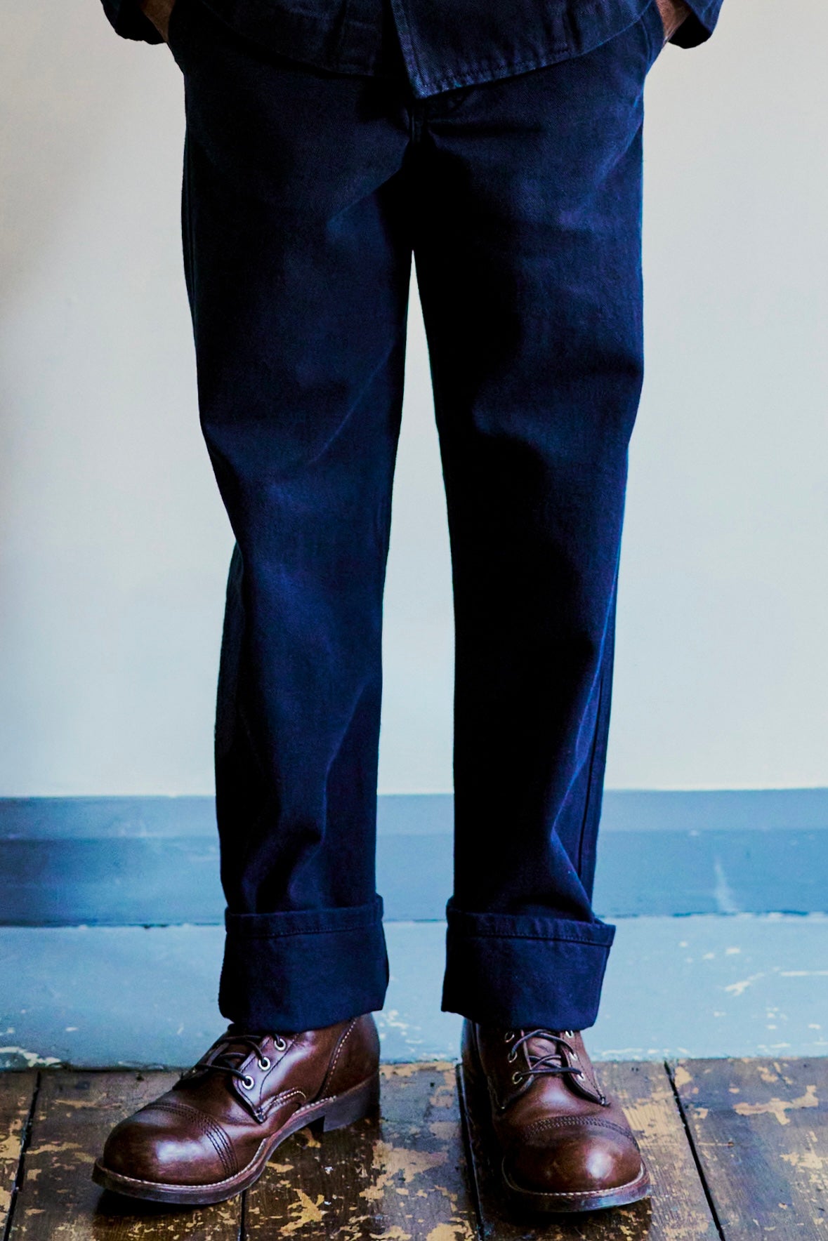 Overstrand cotton drill flat front workwear trousers