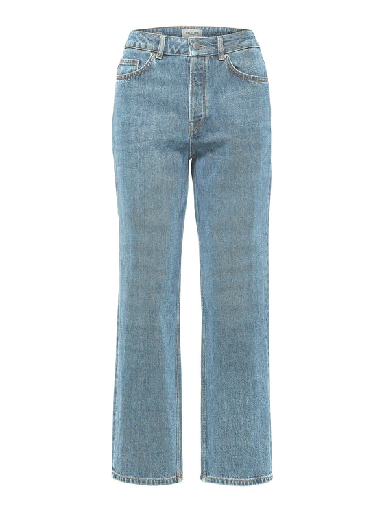 Selected Femme high waisted straight leg light blue jeans